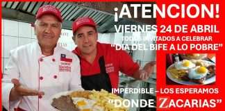 Celebra el «Día Nacional del Bife a lo Pobre» con una imperdible promoción en Donde Zacarías Plato de Bife a lo Pobre tradicional chileno servido en el Restaurante Donde Zacarías en Santiago.