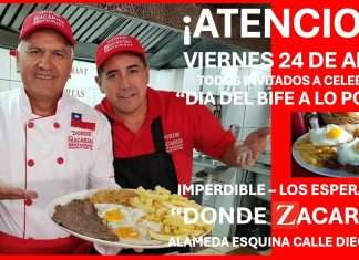 Celebra el «Día Nacional del Bife a lo Pobre» con una imperdible promoción en Donde Zacarías Plato de Bife a lo Pobre tradicional chileno servido en el Restaurante Donde Zacarías en Santiago.